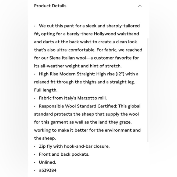 Banana Republic High Rise Modern Straight Siena Wool Italian Black Pant Sz 4. - Picture 6 of 8